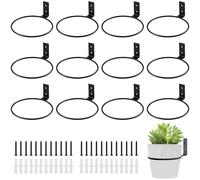 KvyusFlourish 12-Pack 6 Inch Flower Pot Holder Ring Hanging Plant Holder Wall Mount Metal Plant Hangers Indoor Outdoor Planter Hooks Brackets for Patio, Garden, Home, Matte Black
