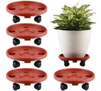 KvyusFlourish 5 Packs Large Plant Caddy with Wheels 13" Rolling Wheeled Plant Stands Heavy-duty Plastic Flower Pot Roller Base Movers Indoor Outdoor Planter Dolly with Casters Trolley, Red