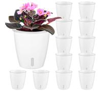 KvyusFlourish Self-Watering Pots for Indoor Plants, 12-Pack 5'' Self Watering Planter with Drainage Holes, Small African Violet Pots with Water Indicator, Clear Wick Pot, White