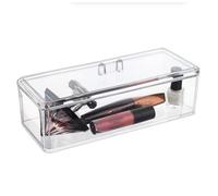KW Collection Acrylic Makeup Organizer Cosmetic Storage Display Case Makeup Brush Cotton Ball Pads Swab Q-tip Holder Lipstick Dispenser Canister Bathroom Container (9.2x3.7x3.5in, 1 Tier, Clear)