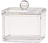 KW Collection Square Acrylic Cotton Ball Pads Gauze Swab Holder Organizer Q-tip Dispenser Storage Canister Bathroom Container Flossers Box Case (3.5 x 3.5 x 3 inches, Single Tier, Transparent)