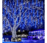 Kwaiffeo Blue Christmas Decorations: Meteor Shower Christmas Lights Outdoor 30 Tube 720 LED Snow Falling Rain Cascading Icicle Lights for Holiday Halloween Xmas Decor