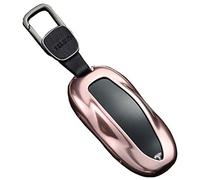 Kwak's Car Key Case Compatible for Tesla Model S Model 3 Aluminum Alloy Key Cover Shell with Key Chain(1#Rose Gold)