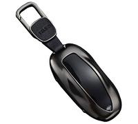 Kwak's Car Key Case Compatible for Tesla Model S Model 3 Aluminum Alloy Key Cover Shell with Key Chain(1#grey)