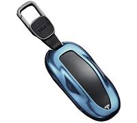 Kwak's Car Key Case Compatible for Tesla Model S Model 3 Aluminum Alloy Key Cover Shell with Key Chain(1#charming blue)