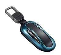 Kwak's Car Key Case Compatible for Tesla Model X Aluminum Alloy Key Cover Shell with Key Chain(1#charming blue)