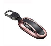 Kwak's Car Key Case Compatible for Tesla Model X Aluminum Alloy Key Cover Shell with Key Chain(1#Rose Gold)