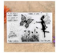 Kwan Crafts Butterfly Flowers Fairy Wish Make a Wish Just for You Clear Stamps for Card Making Decoration and DIY Scrapbooking