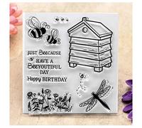Kwan Crafts Happy Birthday Just Beecause Bee Flowers Clear Stamps for Card Making Decoration and DIY Scrapbooking