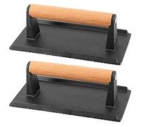 KWANJING 2 Pack 8 x 4 Inch Cast Iron Steak Weight, Flat Heavy Weight Grill Press with Wooden Handle, Steak Weights for Grill Burgers Bacon Bread