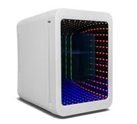Kwanner 4L Mini Fridge, Portable Compact Fridge with RGB Infinity LED Mirror, AC 220V DC 12V Cool Warm Skincare Gaming Mini Fridge for Bedroom Office Car Home, Freestanding White