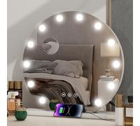 Kwanner Hollywood Vanity Cosmetic Mirror with Lights, 50cm Round Makeup Mirror, Makeup Mirror with 12 Dimmable LED Bulbs, USB Output Port, 3 Lighting Modes, Tabletop and Wall Mounted For Bedroom