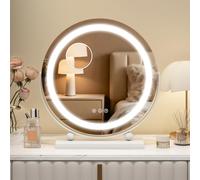 Kwanner LED Makeup Mirror with Lights, Hollywood Vanity Mirrors with Touch Control, Dressing Table Lighted Tabletop Round 40cm, 360° Rotation, White (Round)