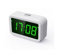 KWANWA Battery-Powered Digital Alarm Clock with Auto LCD/LED Display, Snooze, 12/24H Format, Adjustable Brightness - Compact Bedside Clock for Bedroom, Office, Desk, Travel (Green Display)
