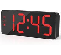 KWANWA Digital Alarm Clock with Large LED Display - Adjustable Brightness, 12/24H Time, Easy to Use, Mains Powered (Adapter Included) - Perfect Bedside Clock for Home, Office,Travel (RED Digit)