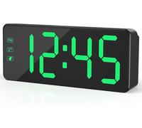KWANWA Digital Alarm Clock with Large LED Display - Adjustable Brightness, 12/24H Time, Easy to Use, Mains Powered (Adapter Included) - Perfect Bedside Clock for Home, Office,Travel (Green Digit)