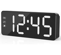 KWANWA Digital Alarm Clock with Large LED Display - Adjustable Brightness, 12/24H Time, Easy to Use, Mains Powered (Adapter Included) - Perfect Bedside Clock for Home, Office,Travel (White Digit)