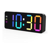 KWANWA Digital Alarm Clock with RGB LED Display - Battery Backup, Snooze Function, Mains Powered Bedside Clock for Home, Office (Adapter Included)