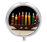 Kwanzaa Candles Pill Box Small Round Pill Case Portable Travel Pill Container Multi-Functional Moisture Proof Metal Medicine Pill Organizer Box for Vitamins Fish Oil