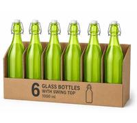 KWARE 1 Litre Traditional Vintage Style Glass Bottles with Swing Top Lids - Set of 6 Clear Bottles (Lime)