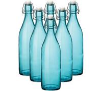 KWARE 6PCS 1L Glass Bottles with Swing Top Brewing Bottles Airtight Preserve Bottles for Home Brewing Oil Vinegar Beer Wine Cider Soda 1000ML/35oz (SKY BLUE, 500ML)