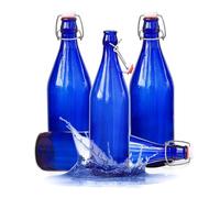 KWARE 6PCS 1L Glass Bottles with Swing Top Brewing Bottles Airtight Preserve Bottles for Home Brewing Oil Vinegar Beer Wine Cider Soda 1000ML/35oz (BLUE, 1000ML)