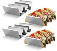 KWARE Taco Holder 4 Pack Stainless Steel Taco Stand Rack with Handles Tortilla Holder Taco Tray Holds Up to 3 Tacos Suitable for Home and Restaurant Easy to Clean Silver Grill and Dishwasher Safe