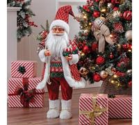 KWARE Traditional Christmas Santa Claus Standing Decoration, 87cm Tall, Red and White Festive Outfit with Nordic Sweater