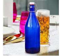 KWARE Vintage Style Glass Bottles 1 Litre Swing Top Bottles - Ideal for Domestic or Commercial Use - Fill with Water, Wine, Liquor, Oil, Beer, Schnapps or Cordials (Blue)
