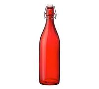 KWARE Vintage Style Glass Bottles 1 Litre Swing Top Bottles - Ideal for Domestic or Commercial Use - Fill with Water, Wine, Liquor, Oil, Beer, Schnapps or Cordials (Swing top Red)