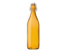 KWARE Vintage Style Glass Bottles 1 Litre Swing Top Bottles - Ideal for Domestic or Commercial Use - Fill with Water, Wine, Liquor, Oil, Beer, Schnapps or Cordials (Swing top yellow)