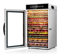 Kwasyo Commercial Food Dehydrator Machine 18-Tray, 800W Fast Drying Dehydrater, 24H Timer, LED Display, Stainless Steel Dehydrator for Meat Jerky Beef Fruit Herb