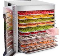 Kwasyo Dehydrator Stainless Steel DA 1000, XXL Food dehydrator surface 1.1 m², Dehydrators Food Dryer uk Temperature Adjustable 30-90℃, LED Display BPA-free, 67 Recipes, 10 Trays