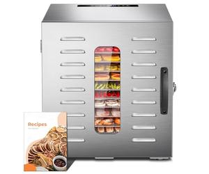 Kwasyo Dehydrator Stainless Steel DA 1000, XXL Food dehydrator surface 1.1 m², Dehydrators Food Dryer uk Temperature Adjustable 30-90℃, LED Display BPA-free, 67 Recipes, 10 Trays