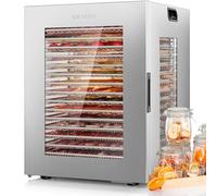 Kwasyo Food Dehydrator Stainless Steel 15-Tray, 1200W Dual-Fan Dehydrator Food Dryer UK for Jerky, Dog Treats, Fruit, Herbs, 90°C Temp Control, 24H Timer, Multi-Window Monitoring Powerful Drying