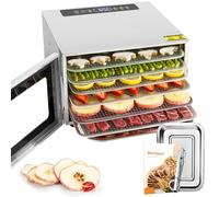 Kwasyo Stainless Steel Food Dehydrator, 6 Tray Fruit Dryer Machine with Free Recipe Book, BPA-Free, 30~90℃ Temperature Setting, Max 24h, Dehydrator Food Dryer UK for Vegetables, Meats, Chili-400W
