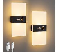 KwatTsz 2Pcs Motion Sensor Wall Lights, 4000mAh Rechargeable Battery Wall Sconces, Modern Indoor Dimmable Wall Lamp for Living Room, Bedroom, Hallway, Corridor, Stair, Magnetic Installation