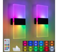 KwatTsz 2Pcs RGB Wall Lights with Remote Control, Cordless Battery Powered Wall Lamp, USB Rechargeable Wall Sconces, Indoor LED Mounted Light, Modern Dimmable Ambient Lights, 12 Colours