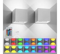 KwatTsz 2Pcs RGB Wall Lights with Remote, LED Up Down Wall Lamp, Indoor Outdoor Dimmable Wall Lights, 6000mAh Rechargeable Battery Wall Sconces for Decoration, Yard, Bedroom, Hallway, Corridor, Stair
