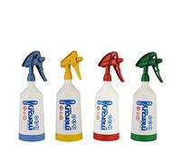 Kwazar Mercury Super Pro Spray Bottle, 1L x 4, 360 Degree Overhead, Adjustable Nozzle, Blue, Green, Red, Yellow, Includes Instructions & Care Notes