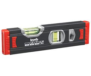 KWB 1 MM MINI ALUMINIUM-WASSERWAAGE 20 CM: SECURED BUBBLE, PRECISION GROUND, HORIZONTAL AND VERTICAL BUBBLE, RUBBER PROTECTION, BLACK/RED