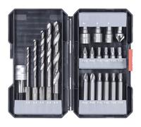 kwb 39-piece Hex-Shank Drill Box with HSS Metal Drills, Stone and Wood Drills, PH, PZ, Torx Bits, Set with Countersink, Bit Holder, and Socket Bits, Grey