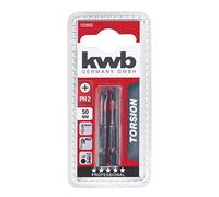 kwb 2 x 50mm PH2 Torsion Bits with 1/4 Hex Shank, TQ 60 Steel, Mega-Grip Ribs, ISO 1173 Drive C6.3
