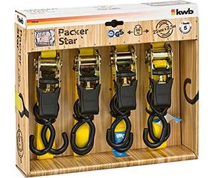 kwb 2X Lashing Straps 2.5 M X 25 Mm, Made Of Hard-Wearing Polyester Strap, With Comfort Release and Test Plate, Plastic Coated Tension Ratchet, With 2 Hooks, Tüv / Gs Tested