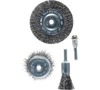 kwb 3-piece Wire Brush Set, Steel Wire, Crimped, Including Disc, Ideal for Rust Removal and Cleaning