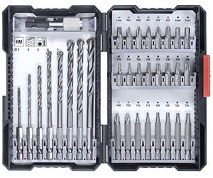 kwb 33-piece Hex Shank Box with 8 HM Stone Drill Bits and PH, PZ, and TX Bits Set with Bit Holder