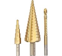 kwb 525890 Step Drill, 3-Piece Set with milling Drill, 1 x 4-12 mm and 4-30 mm, Surface Titanium-nitrided