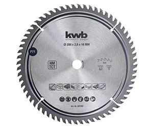 kwb 587168 Joiner's Circular Saw Blade, Wood/Hardwood, 200 x 16 mm cuts, high Number, 64 Teeth Z-64, Precision Saw Blade fine, 200 x 16