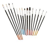 kwb Fine Set, Ink Artists, School, Oil Painting Brushes for Model Making, 15 Pieces, Wood Colour, Silver, Brown, red, Blue, 1/2 Zoll, 1/4 Zoll