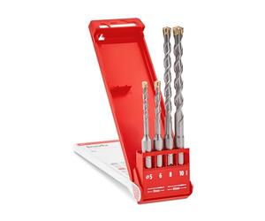 kwb HB2X SDS Plus drill bit set, 4 pcs, 110/160 mm, Ø 5/6 / 8/10 mm (carbide X cross point, U-shaped milled spiral, 40 CR steel, SDS Plus)